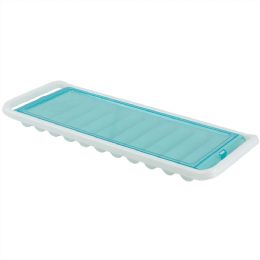 12 Wholesale Home Basics 11 Compartment Slim Plastic Stackable Ice Cube Tray with Snap-on Cover, Blue