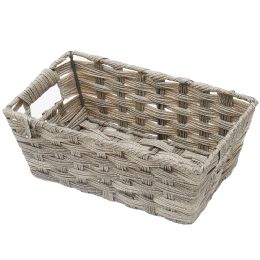 6 Wholesale Home Basics Small Faux Rattan Basket with Cut-out Handles, Grey