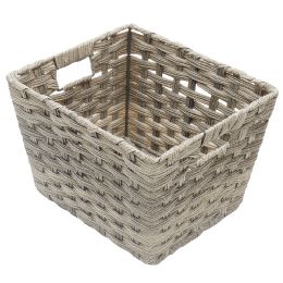 6 pieces Home Basics Medium Faux Rattan Basket With CuT-Out Handles, Grey - Baskets