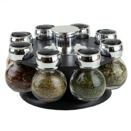12 Wholesale Home Basics Contemporary Low Profile Revolving 8-Jar Spice Rack Set, Black