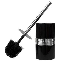 6 of Home Basics  Sequin Accented  Ceramic  Luxury  Hideaway Toilet Brush Holder With Steel Handle, Black