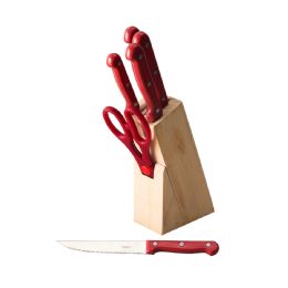 12 pieces Home Basics 7 Piece Knife Set With Wood Block, Red - Kitchen Knives