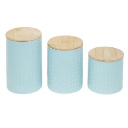 3 pieces Home Basics Wave 3 Piece Ceramic Canister Set With Bamboo Tops, Turquoise - Storage & Organization