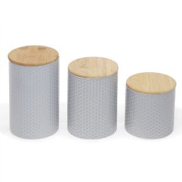 3 pieces Home Basics Honeycomb 3 Piece Ceramic Canister Set, Grey - Storage & Organization