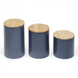 3 pieces Home Basics Honeycomb 3 Piece Ceramic Canister Set, Navy - Storage & Organization