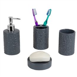 12 pieces Home Basics 4-Piece Ceramic Cobblestone Bath Accessory Set, Grey - Shower Accessories
