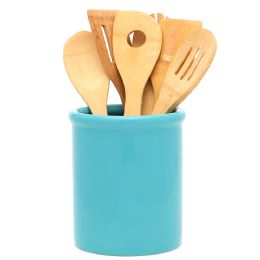 6 pieces Home Basics Glazed Ceramic Utensil Crock, Turquoise - Storage & Organization