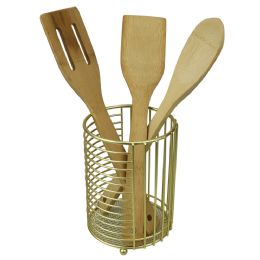 12 Wholesale Home Basics Halo Steel Cutlery Holder with Mesh Bottom and Non-Skid Feet, Gold