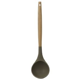 24 Wholesale Home Basics Karina High-Heat Resistance Non-Stick Safe Silicone Ladle with Easy Grip Beech Wood Handle, Grey