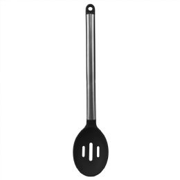 24 Wholesale Home Basics Stainless Steel Slotted Spoon With Nylon Head, Black