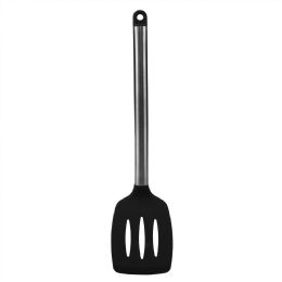 24 Wholesale Home Basics Stainless Steel Silicone Slotted Spatula, Black