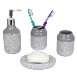 12 pieces Home Basics Crackle 4 Piece Ceramic Bath Accessory Set, Grey - Shower Accessories