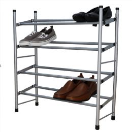 12 pieces Home Basics Expandable 4 Tier Steel Shoe Rack, Chrome - Storage & Organization