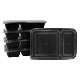 12 Wholesale Home Basic 10 Piece 2 Compartment BPA-Free Plastic Meal Prep Containers, Black