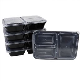 12 Wholesale Home Basic 10 Piece 3 Compartment BPA-Free Plastic Meal Prep Containers, Black