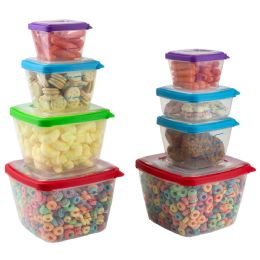 12 Bulk Home Basics 16 Piece Nesting Plastic Food Storage Container Set with Multi-Color Snap-On Lids