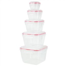12 Wholesale Home Basics 10 Piece Locking Square Plastic Food Storage Containers with Ventilated Snap-On Lids, Red