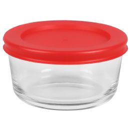 12 Wholesale Home Basics Round 8 oz. Borosilicate Glass Food Storage Container with Red Lid