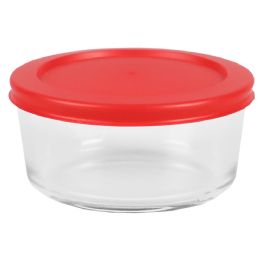 12 Wholesale Home Basics Round 16 oz. Borosilicate Glass Food Storage Container with Red Lid