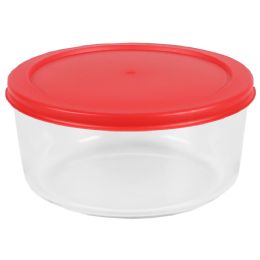12 Wholesale Home Basics Round 32 oz. Borosilicate Glass Food Storage Container with Red Lid