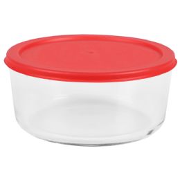 12 Wholesale Home Basics Round 55 oz. Borosilicate Glass Food Storage Container with Red Lid