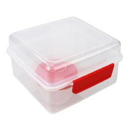 12 Wholesale Home Basics Locking Multi-Compartment Plastic Lunch Box with Small Food Storage Container, Red