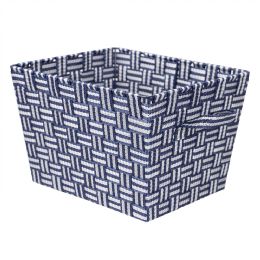 6 Wholesale Home Basics Striped Medium Woven Strap Open Bin, Blue