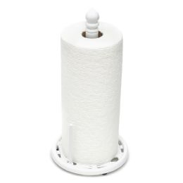 3 Wholesale Home Basics Weave Freestanding Cast Iron Paper Towel Holder with Dispensing Side Bar, White