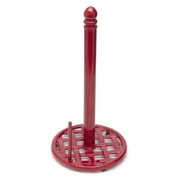 3 pieces Home Basics Weave Freestanding Cast Iron Paper Towel Holder With Dispensing Side Bar, Red - Napkin and Paper Towel Holders