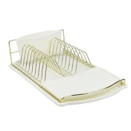 6 pieces Michael Graves Design Gold Finish Steel Wire Compact Dish Rack With Oversized Utensil Holder, White - Dish Drying Racks