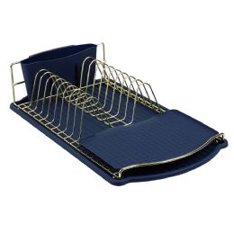 6 Wholesale Michael Graves Design Gold Finish Steel Wire Compact Dish Rack with Oversized Utensil Holder, Indigo