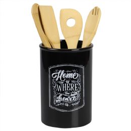 6 pieces Home Basics Home is Where the Heart is Ceramic Utensil Crock, Black - Kitchen Utensils