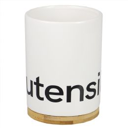 6 pieces Home Basics Ceramic Utensil Holder with Bamboo Base - Kitchen Utensils