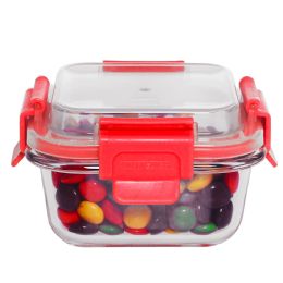 12 Wholesale Home Basics 21oz. Rectangular Glass Food Storage Container With Plastic Lid, Red