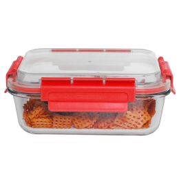 12 pieces Home Basics Leak Proof 35oz. Rectangle Glass Food Storage Container with Air-tight Plastic Lid, Red - Food Storage Containers