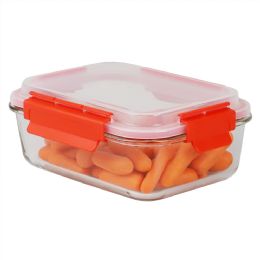 12 pieces Home Basics Leak Proof 51 oz. Rectangular Glass Food Storage Container with Air-tight Plastic Lid, Red - Food Storage Containers