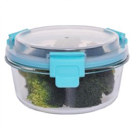 12 pieces Home Basics Leak Proof 13 oz. Round Borosilicate Glass Food Storage Container with Air-tight Plastic Lid, Turquoise - Food Storage Containers