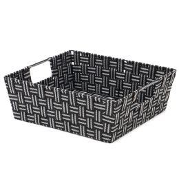 6 pieces Home Basics Striped Large Woven Strap Open Bin, Black - Storage & Organization