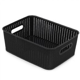 6 pieces Home Basics 12.5 Liter Plastic Basket With Handles, Black - Baskets