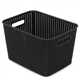 4 pieces Home Basics 20 Liter Plastic Basket With Handles, Black - Baskets