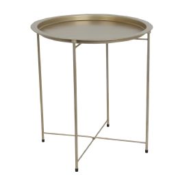 6 Wholesale Home Basics Foldable Round MultI-Purpose Side Accent Metal Table, Brushed Gold