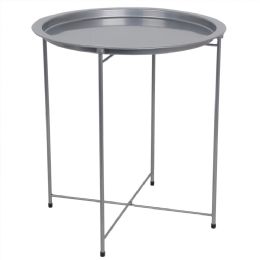 6 pieces Home Basics Foldable Round Multi-Purpose Side Accent Metal Table, Silver - Coffee