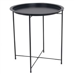 6 pieces Home Basics Foldable Round Multi-Purpose Side Accent Metal Table, Matte Black - Coffee