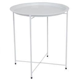 6 Wholesale Home Basics Foldable Round MultI-Purpose Side Accent Metal Table, Matte White