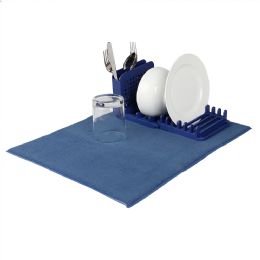 6 pieces Michael Graves Design 3 Section Plastic  Dish Drying Rack With Super Absorbent Microfiber Mat, Indigo - Dish Drying Racks