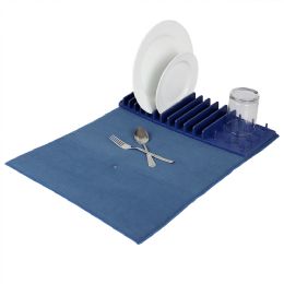 6 pieces Michael Graves Design 11 Slot Plastic Dish Drying Rack With Super Absorbent Mat, Indigo - Dish Drying Racks
