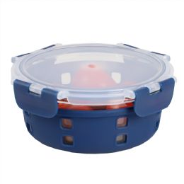 12 pieces Michael Graves Design Round 21 Ounce High Borosilicate Glass Food Storage Container with Plastic Lid, Indigo - Food Storage Containers