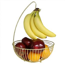 12 pieces Home Basics Halo Steel Fruit Basket With Banana Hanger, Gold - Baskets
