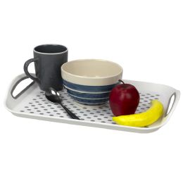 12 pieces Home Basics AntI-Slip Plastic Serving Tray With Easy Grip Handles, White - Serving Trays