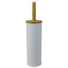 12 of Home Basics Steel  Hideaway Toilet Brush Holder With Bamboo Top, White